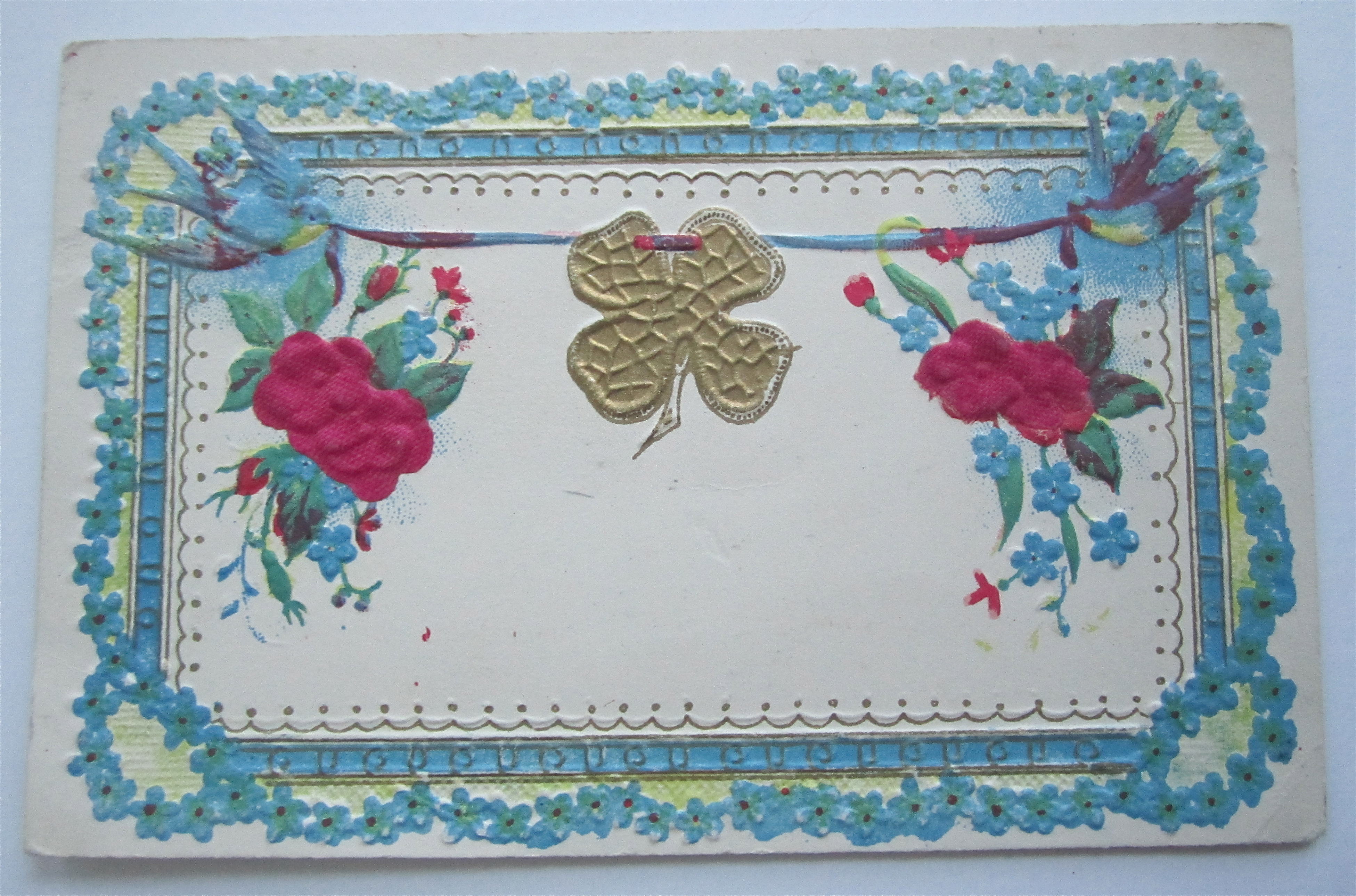 Four Leaf Clover Being Held By Two Birds Postcard