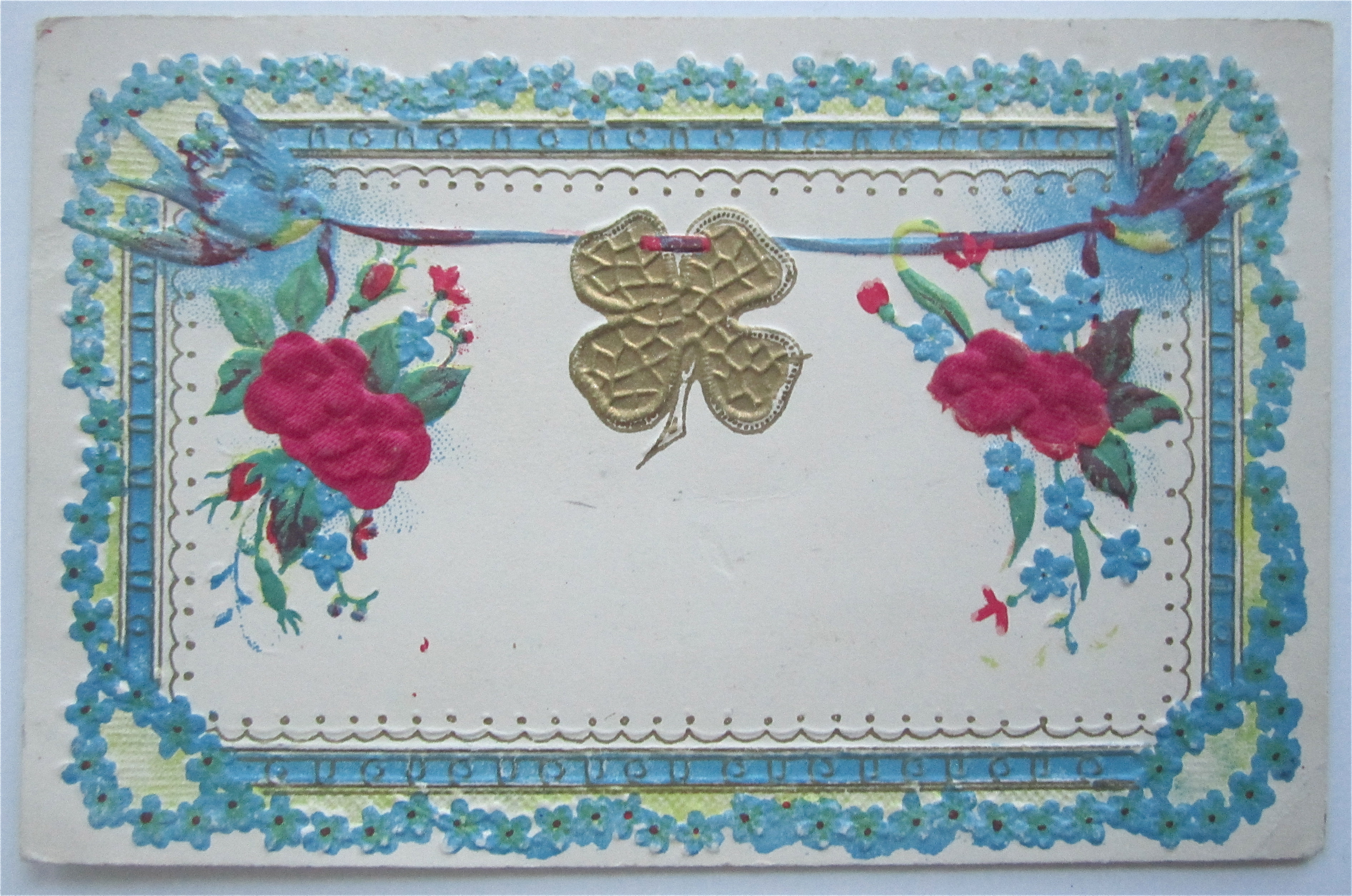 Four Leaf Clover Being Held By Two Birds Postcard
