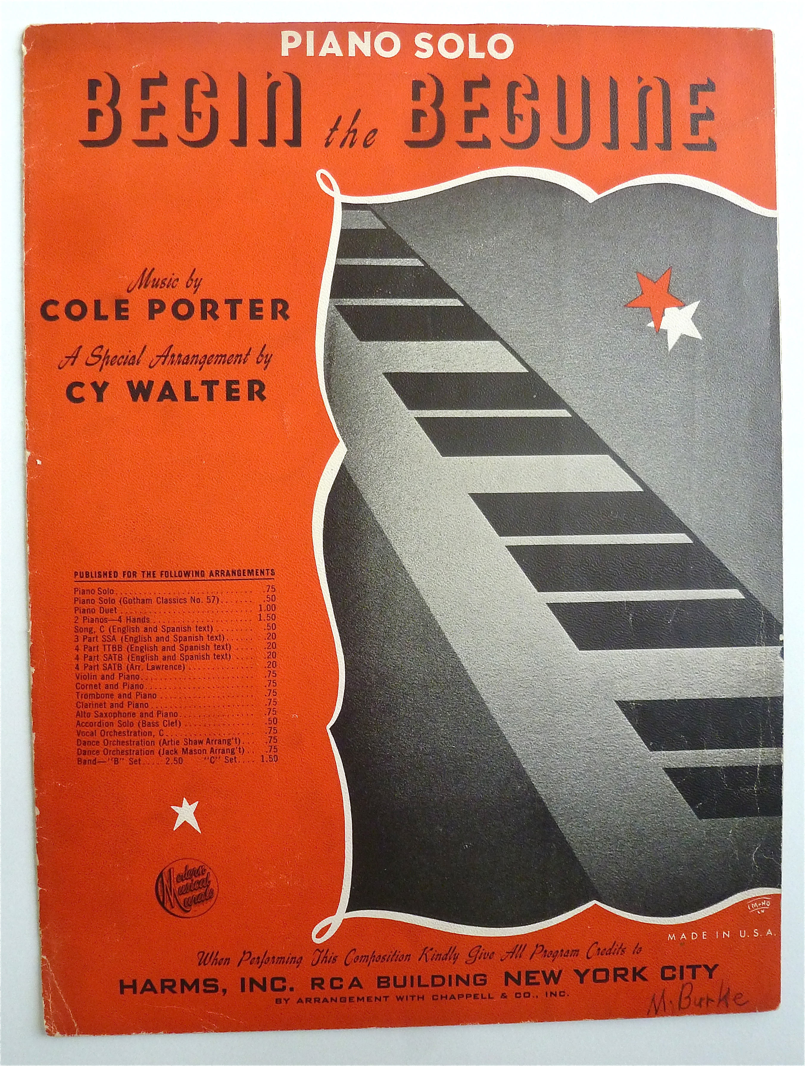 Sheet Music For 1911 Begin The Beguine