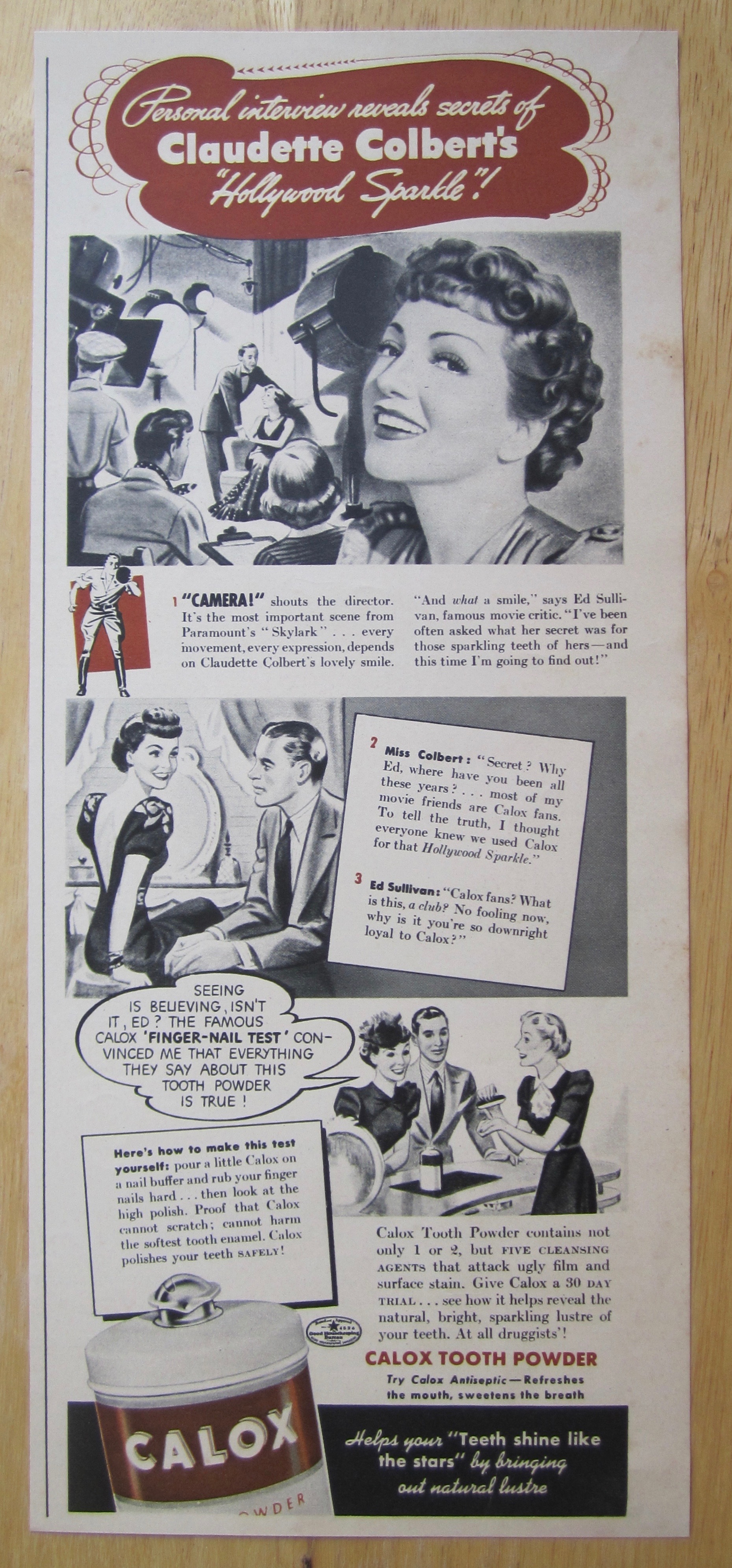 1940 Calox Tooth Powder with Claudette Colbert