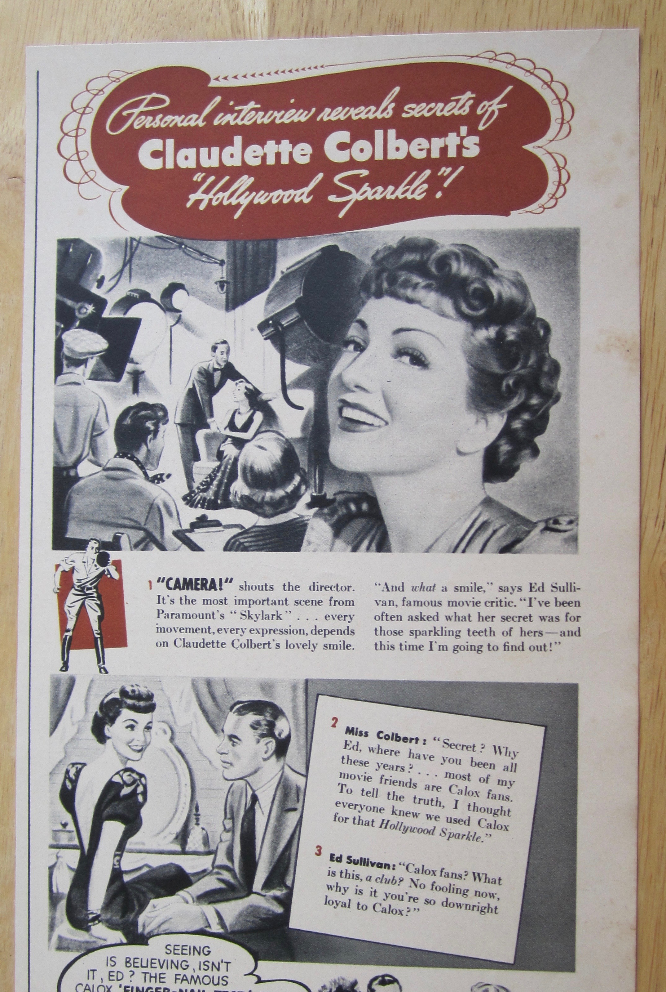 1940 Calox Tooth Powder with Claudette Colbert