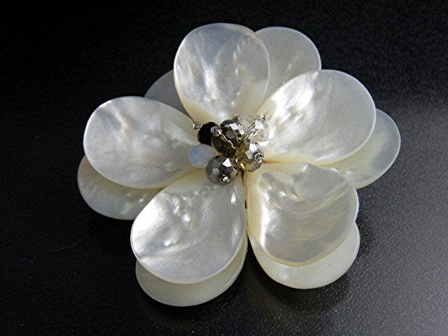 Mother Of Pearl Crystals Flower Brooch