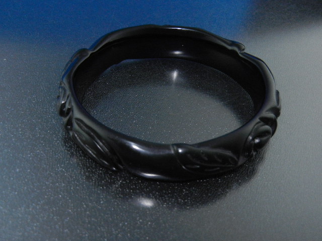 Bakelite Carved Black Bangle