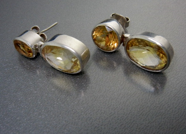 Citrine Sterling Silver Hinged Pierced Earrings