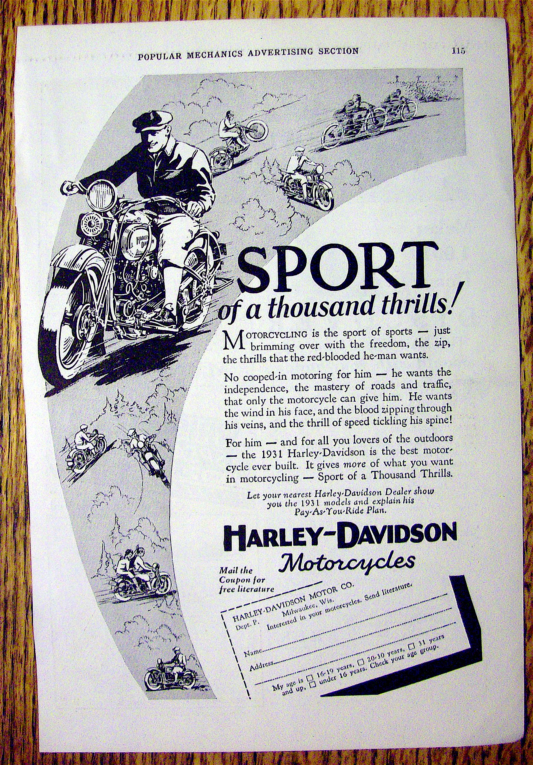 1931 Harley Davidson with Man Riding Motorcycle