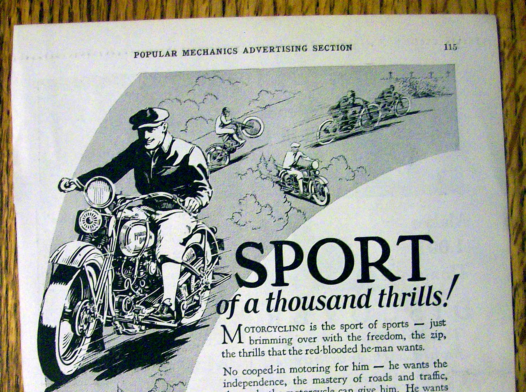 1931 Harley Davidson with Man Riding Motorcycle