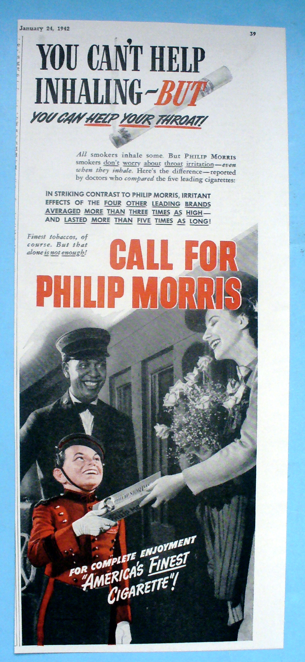 1942 Philip Morris Cigarettes w/Bellboy, Woman & Porter