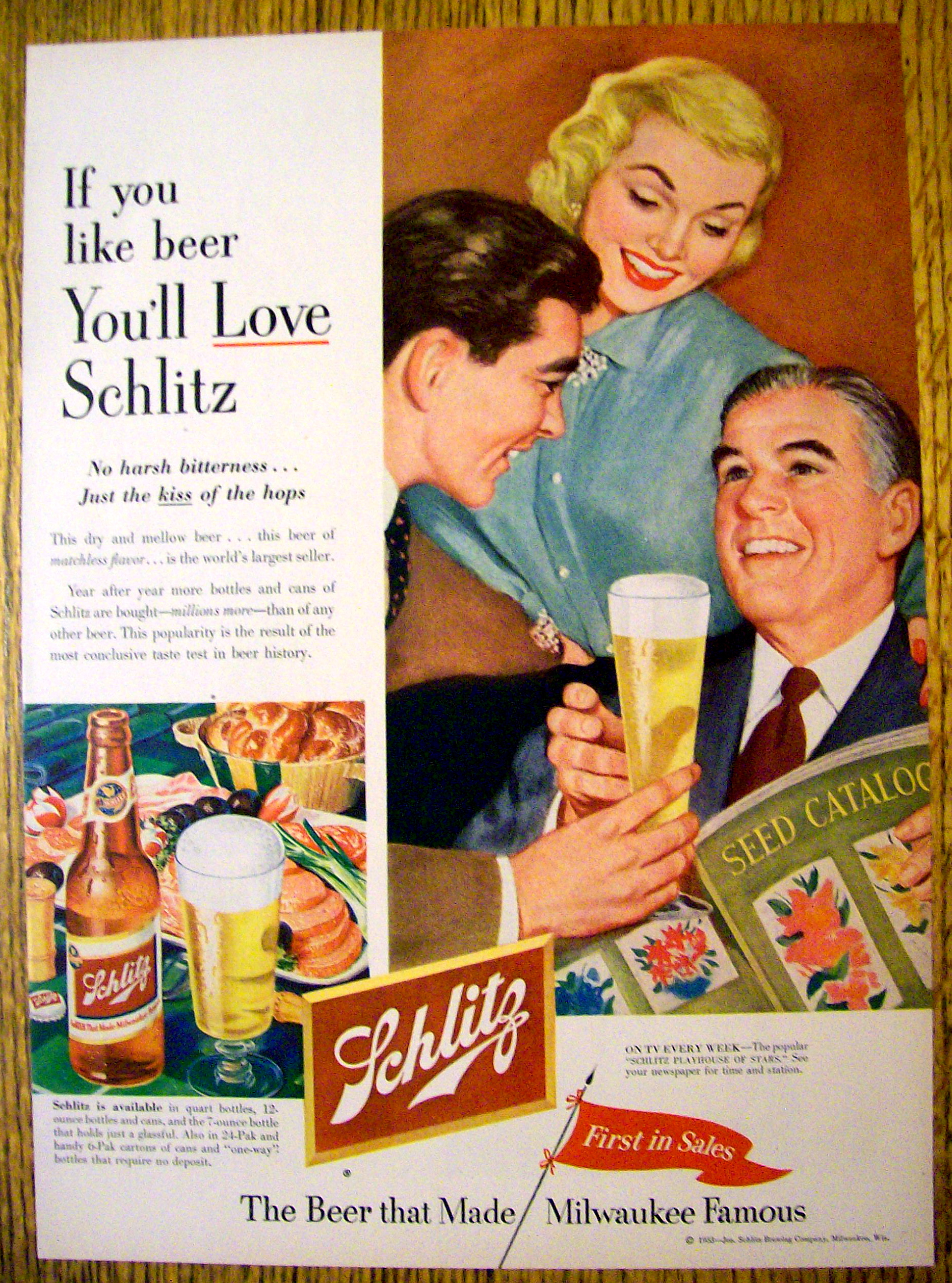 1953 Schlitz Beer with Man Handing A Man Glass Of Beer