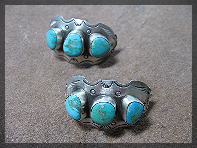 Navajo Sterling Silver Carico LakeTurquoise Clip Earrs