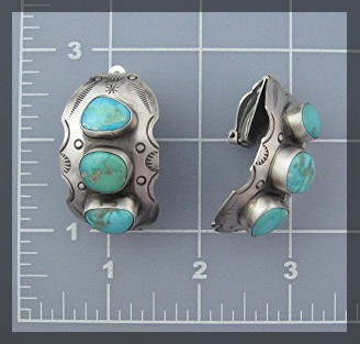 Navajo Sterling Silver Carico LakeTurquoise Clip Earrs