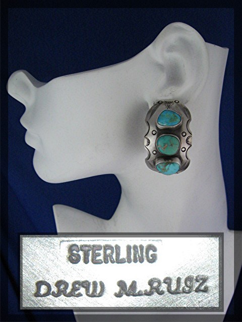 Navajo Sterling Silver Carico LakeTurquoise Clip Earrs
