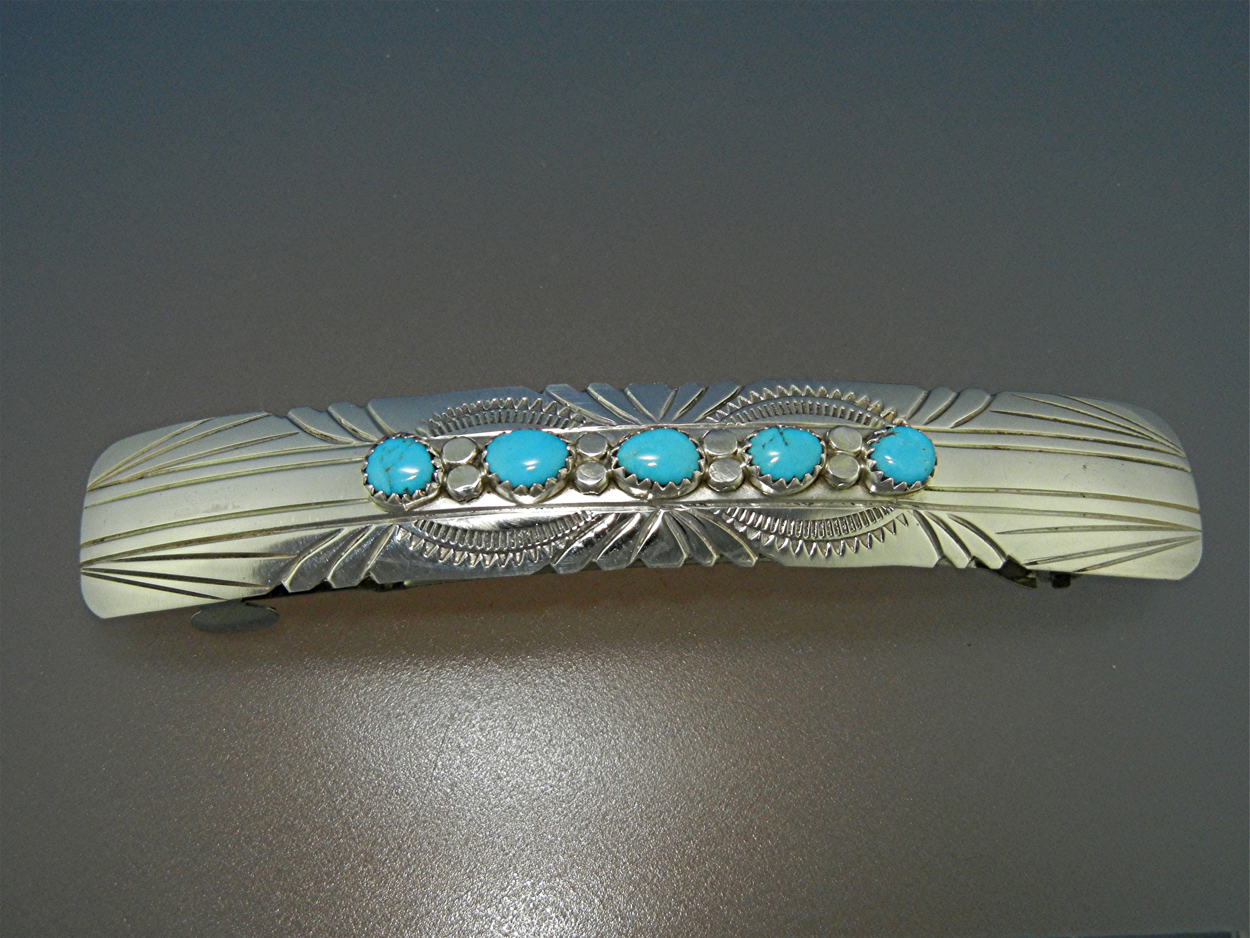 Navajo Sterling Silver Turquoise Hair Barette 4 Inches