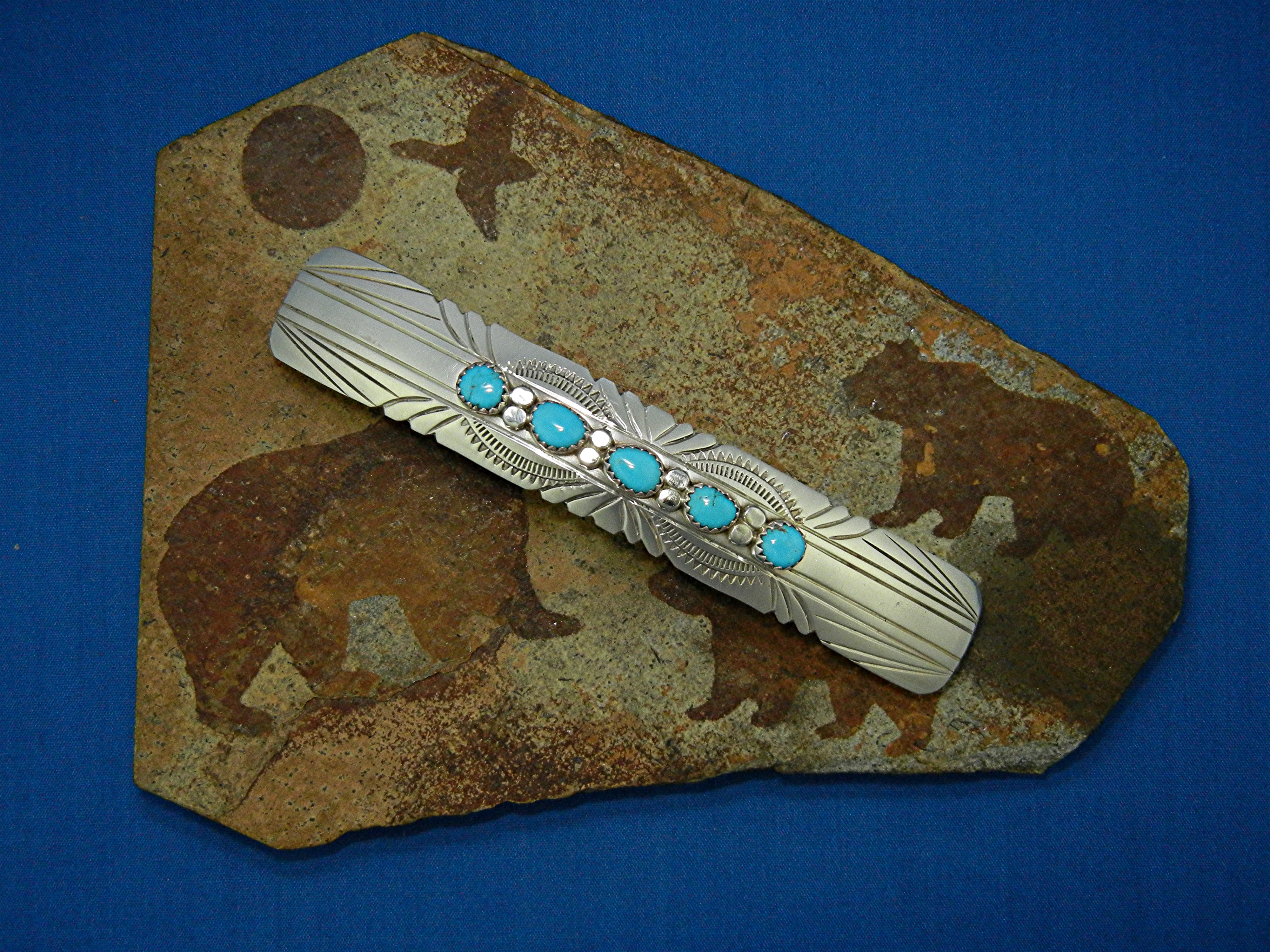 Navajo Sterling Silver Turquoise Hair Barette 4 Inches