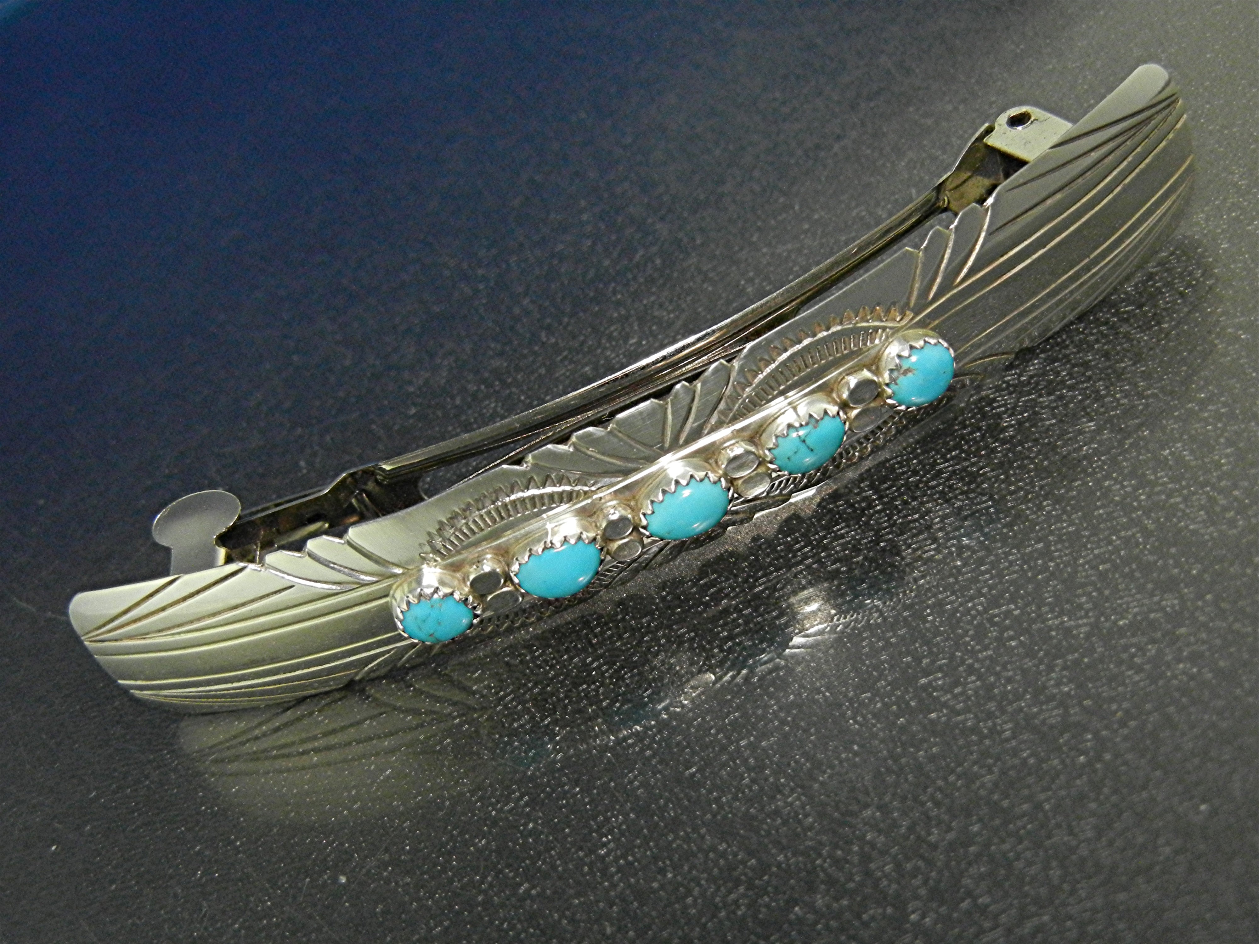 Navajo Sterling Silver Turquoise Hair Barette 4 Inches