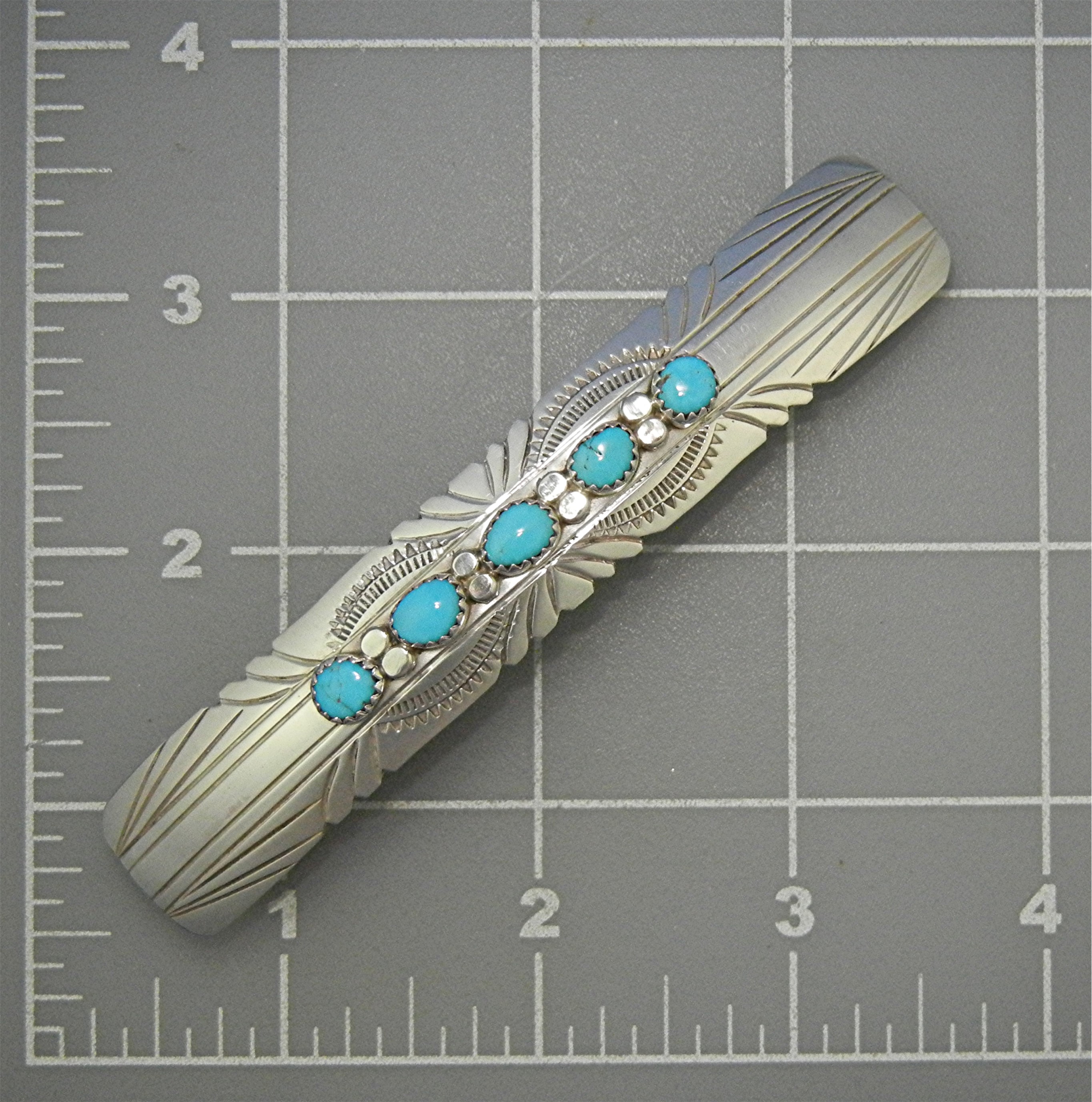 Navajo Sterling Silver Turquoise Hair Barette 4 Inches