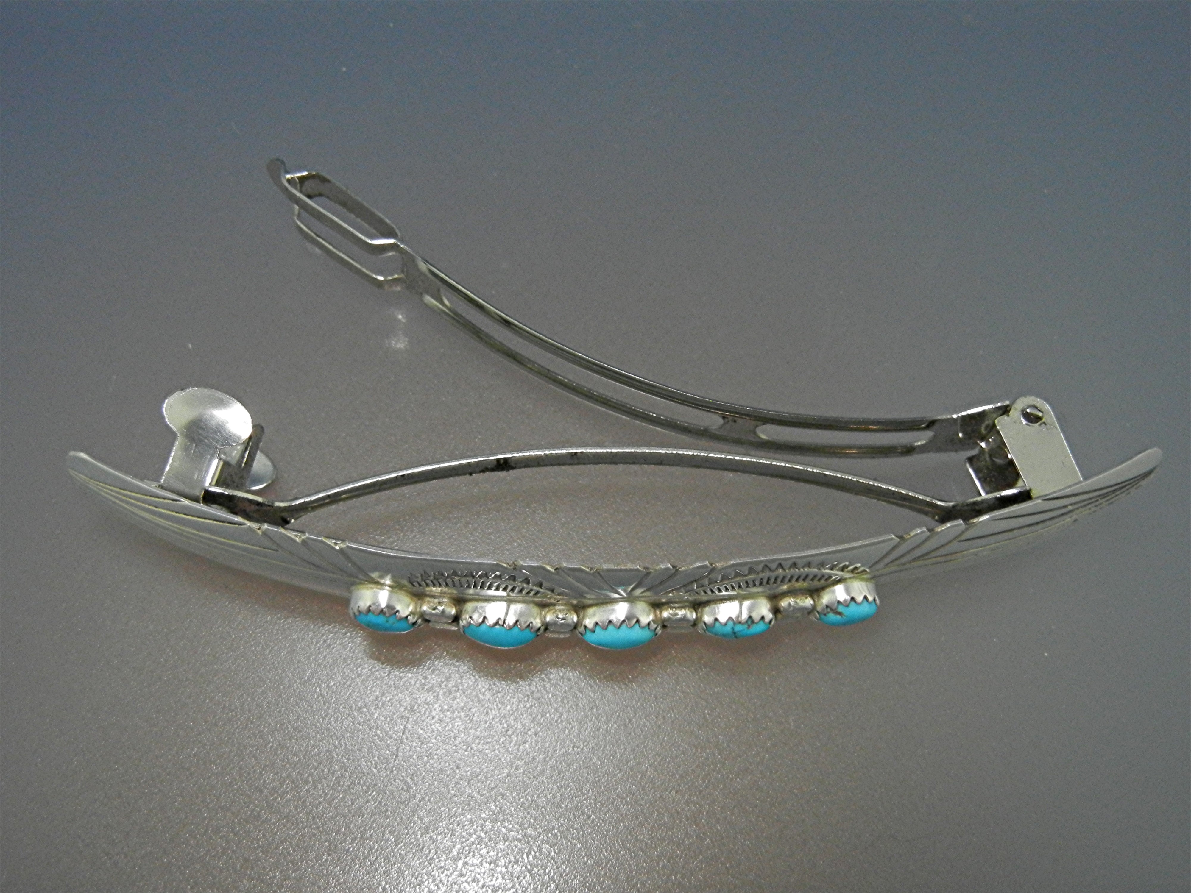 Navajo Sterling Silver Turquoise Hair Barette 4 Inches