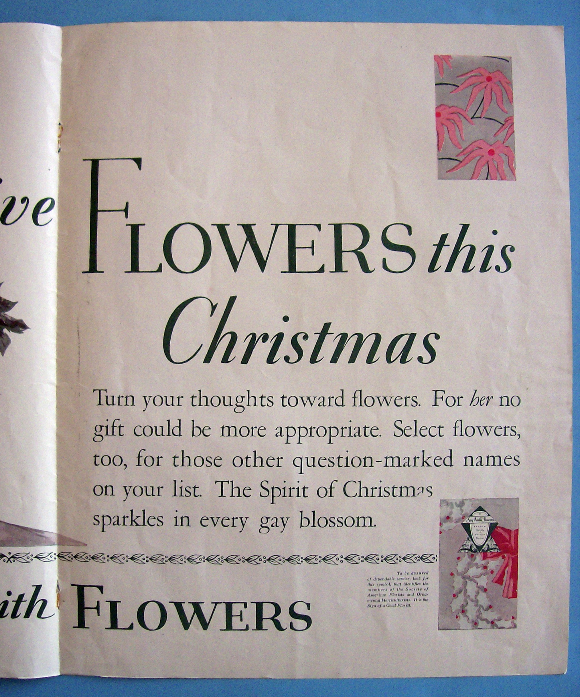 1929 Florists Telegraph Delivery (FTD) with Woman Holding a Bouquet of Flowers