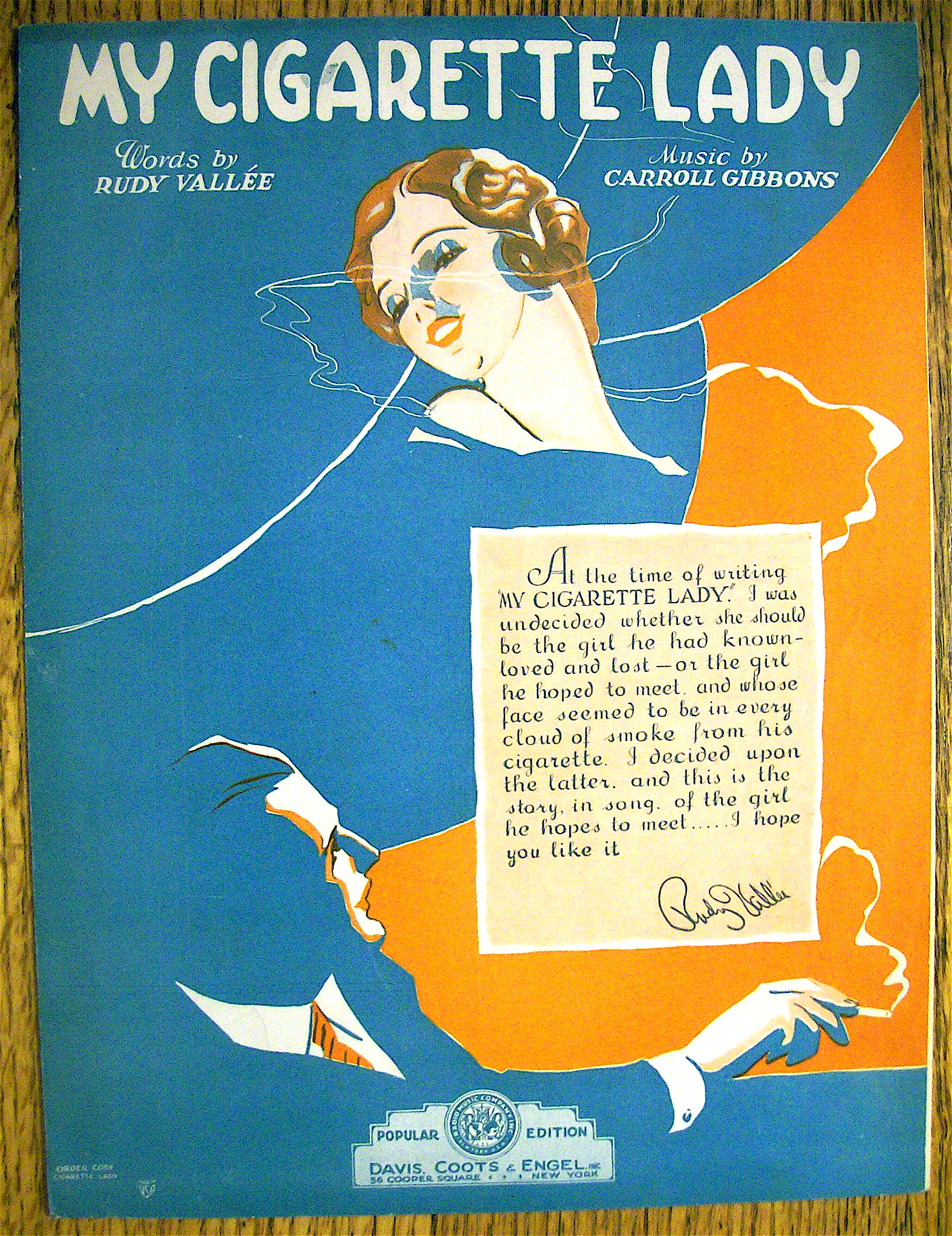 Sheet Music For 1931 My Cigarette Lady