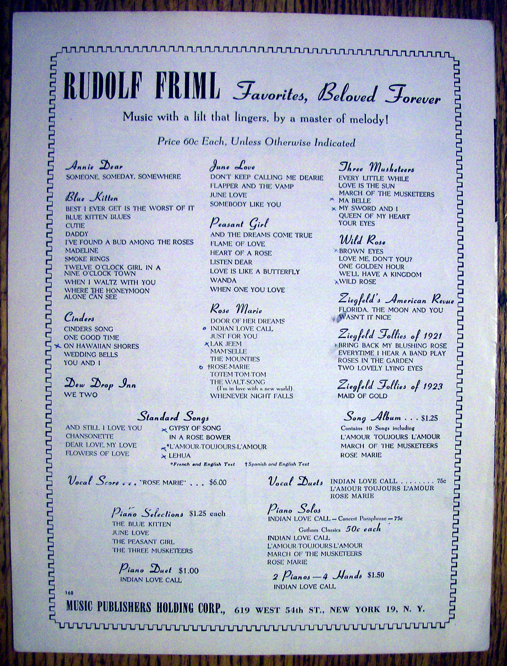 Sheet Music For 1924 Rose Marie