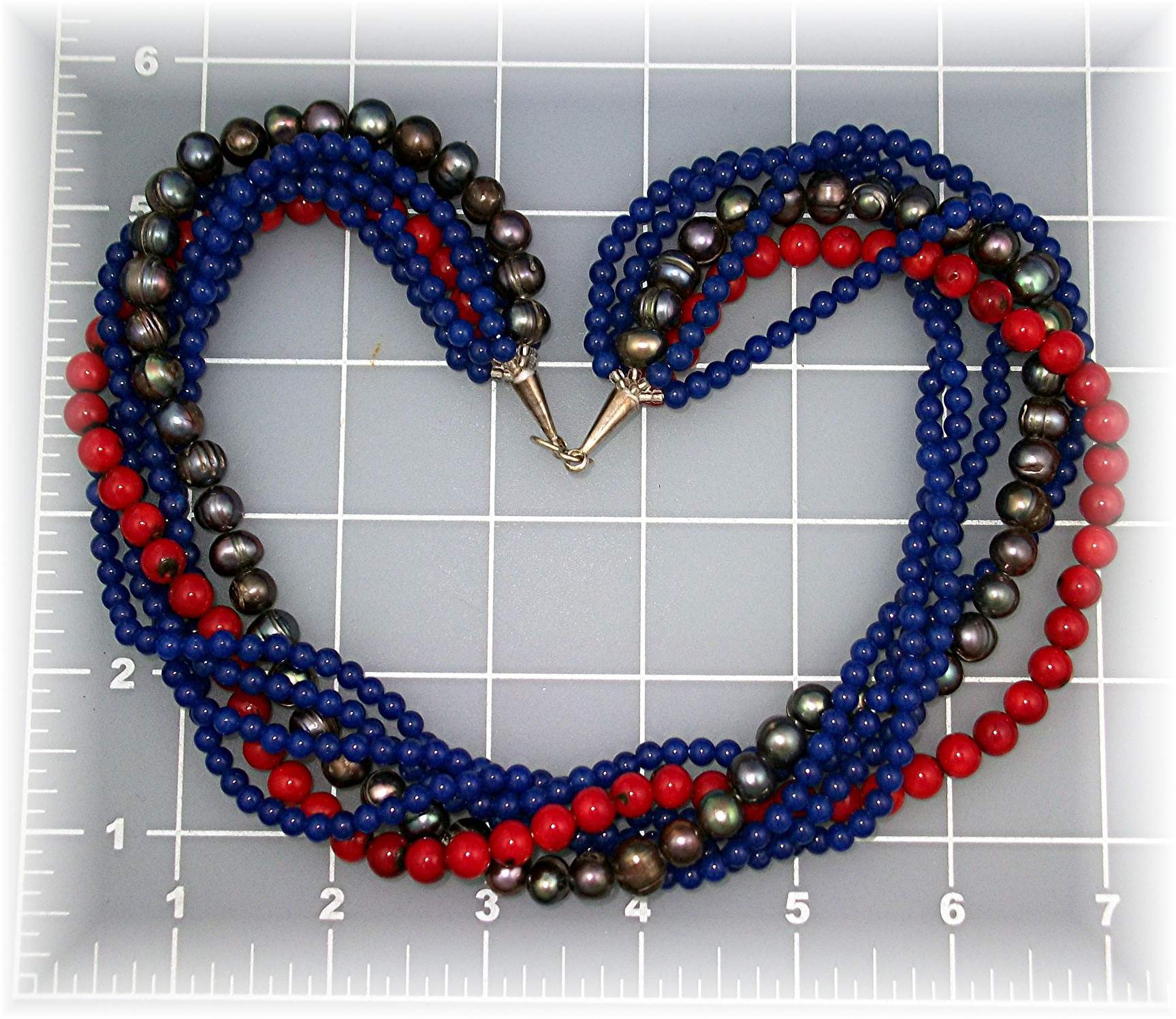 Necklace Coral Blue Jade Freshwater Pearl Sterling Silv