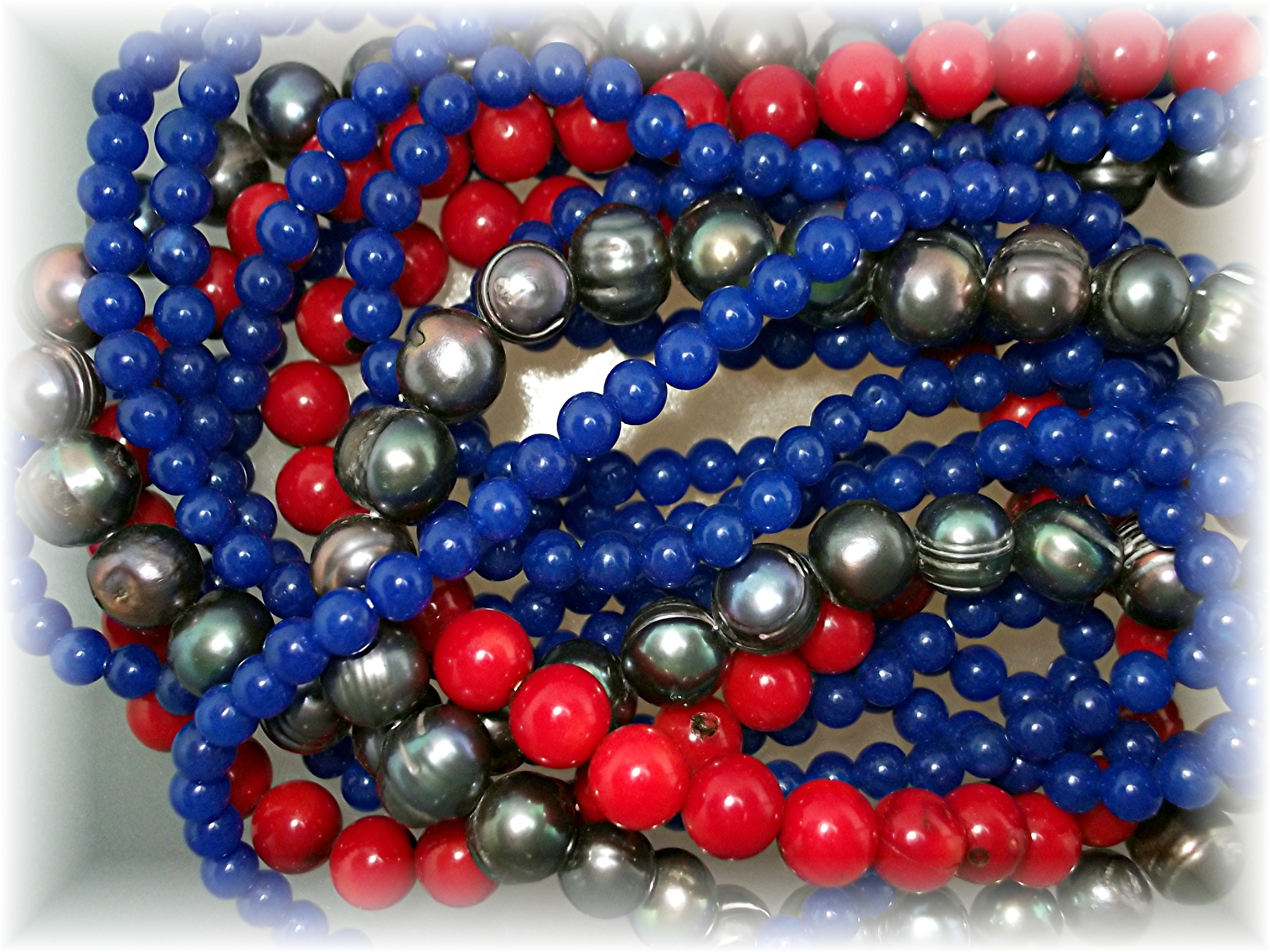 Necklace Coral Blue Jade Freshwater Pearl Sterling Silv