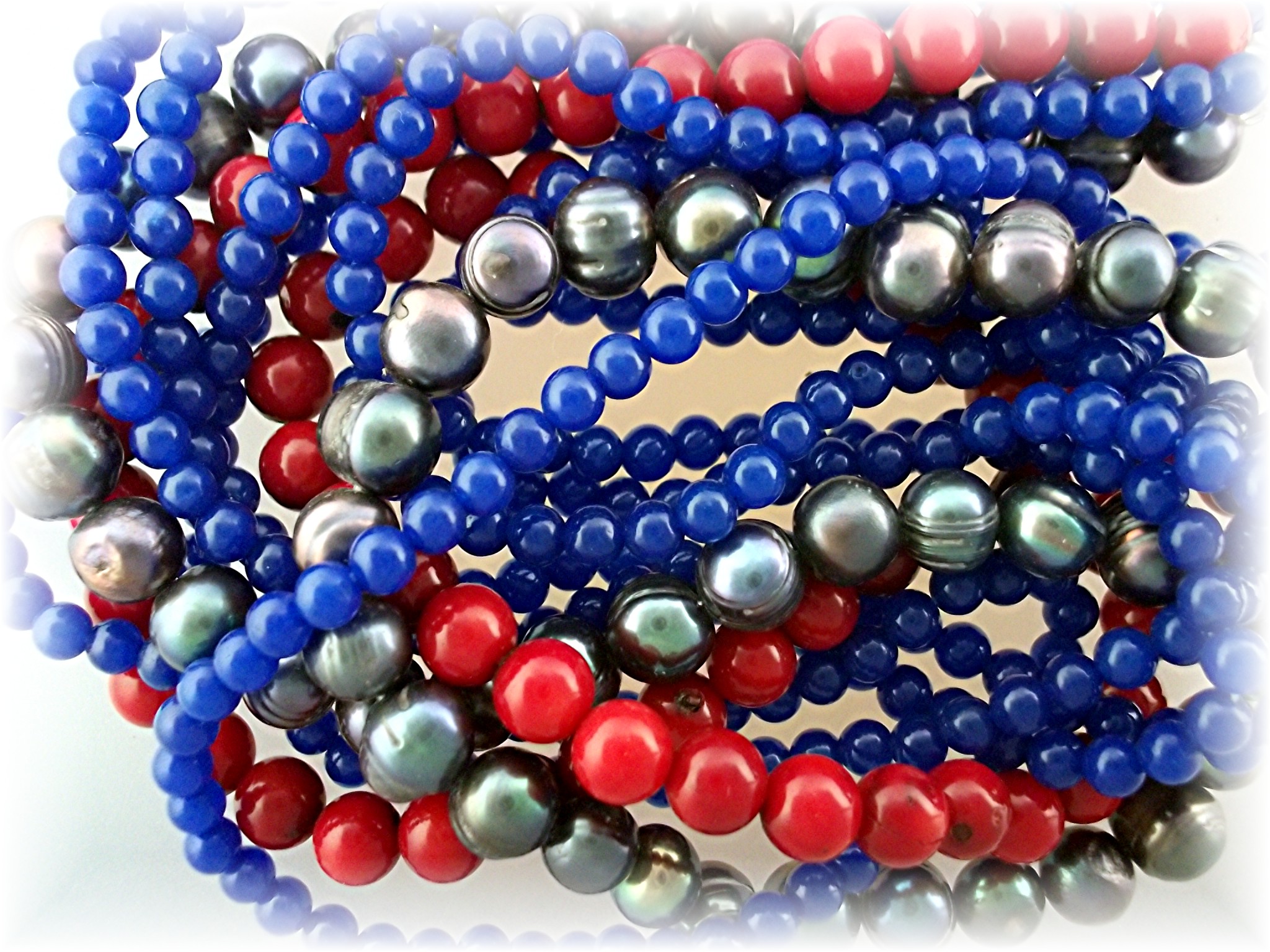 Necklace Coral Blue Jade Freshwater Pearl Sterling Silv