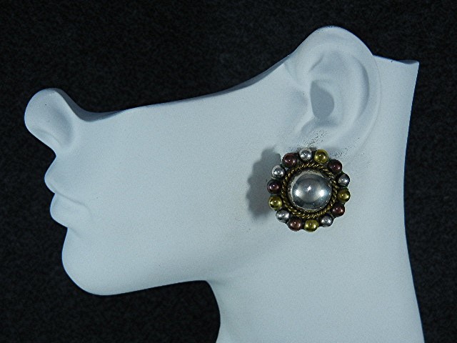 Taxco Mexico Sterling Silver Copper Brass Clip Earrings