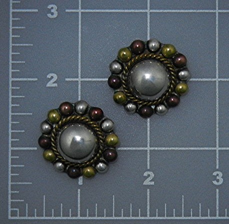Taxco Mexico Sterling Silver Copper Brass Clip Earrings