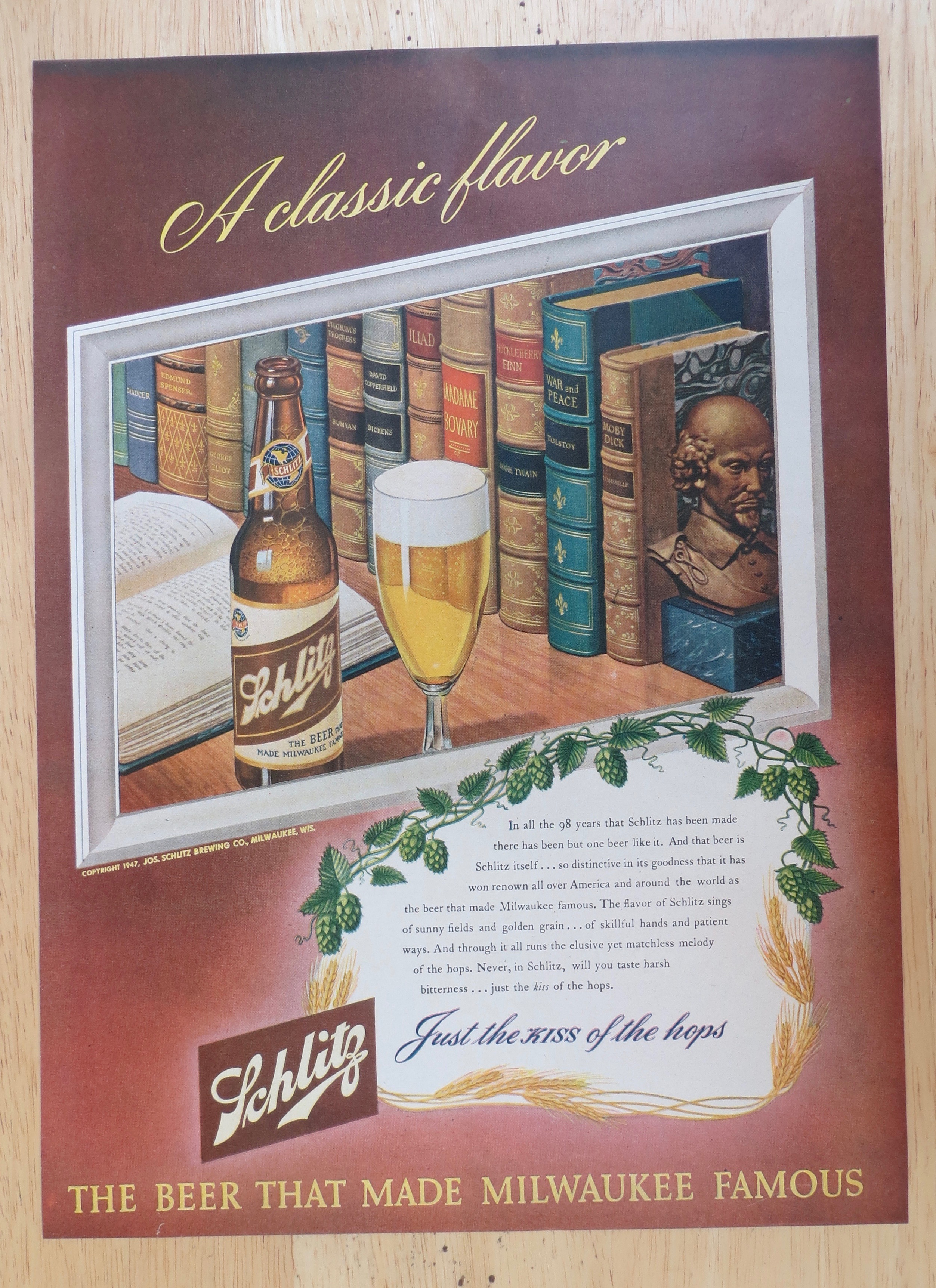 1947 Schlitz Beer with Schmitz Beer with a Book