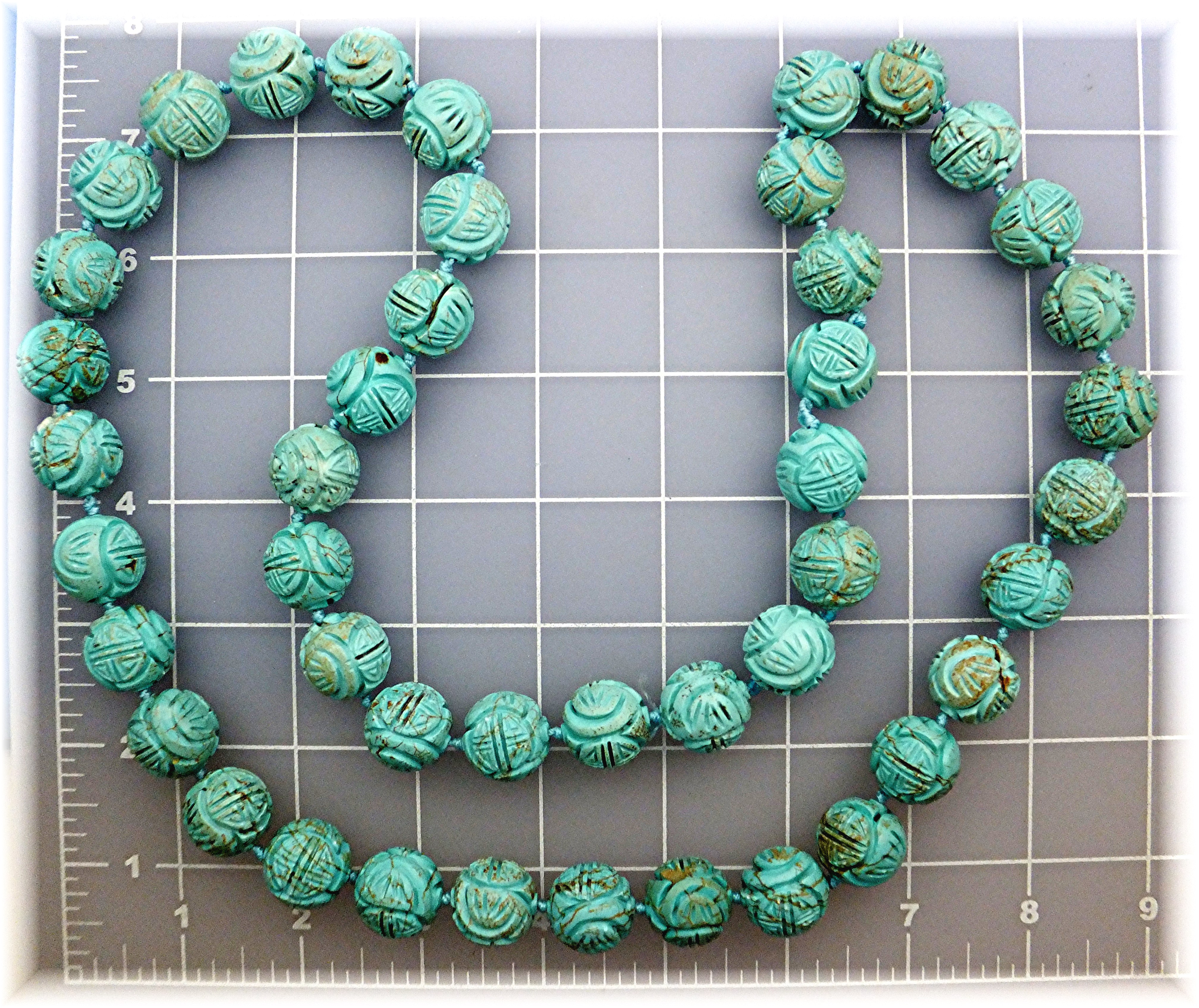 Necklace Carved Turquoise Hand Knotted Beads