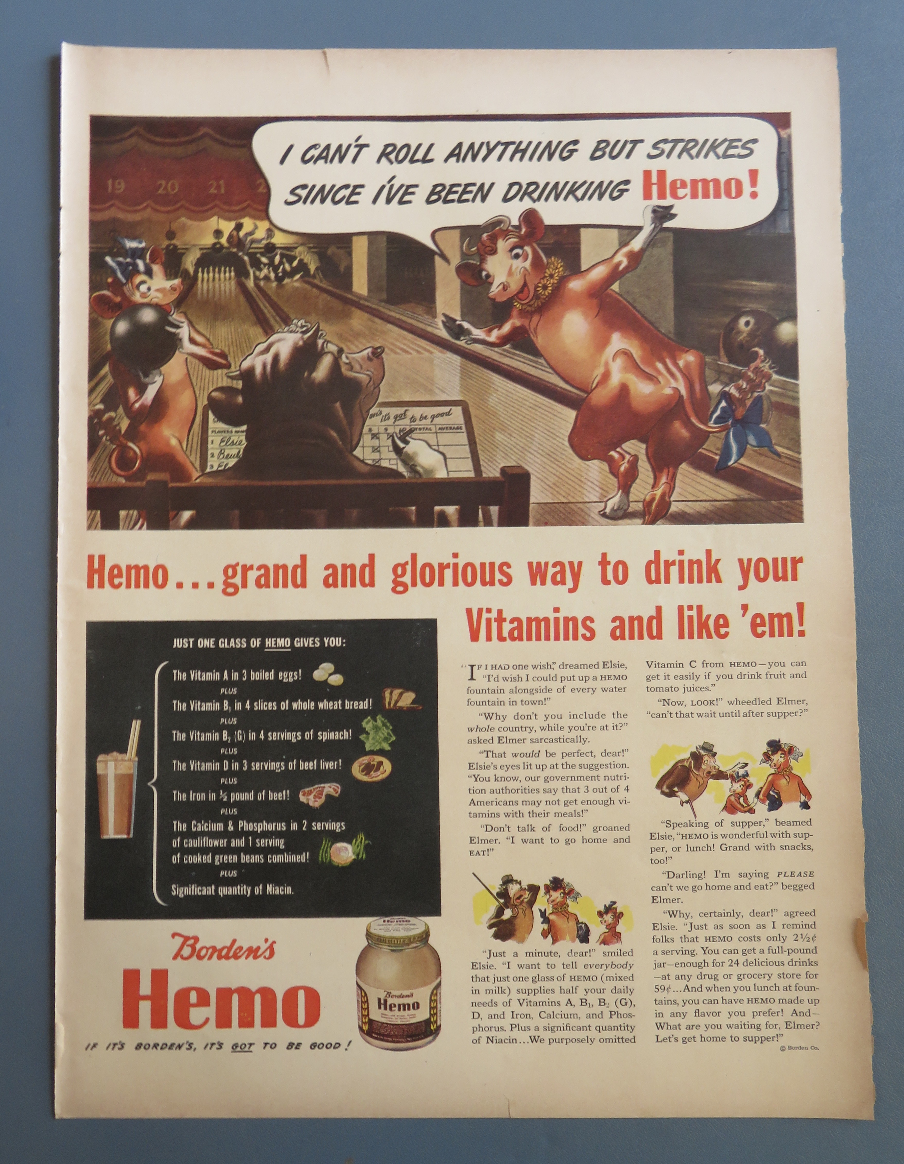 1943 Borden's Hemo with the Cow Family Bowling
