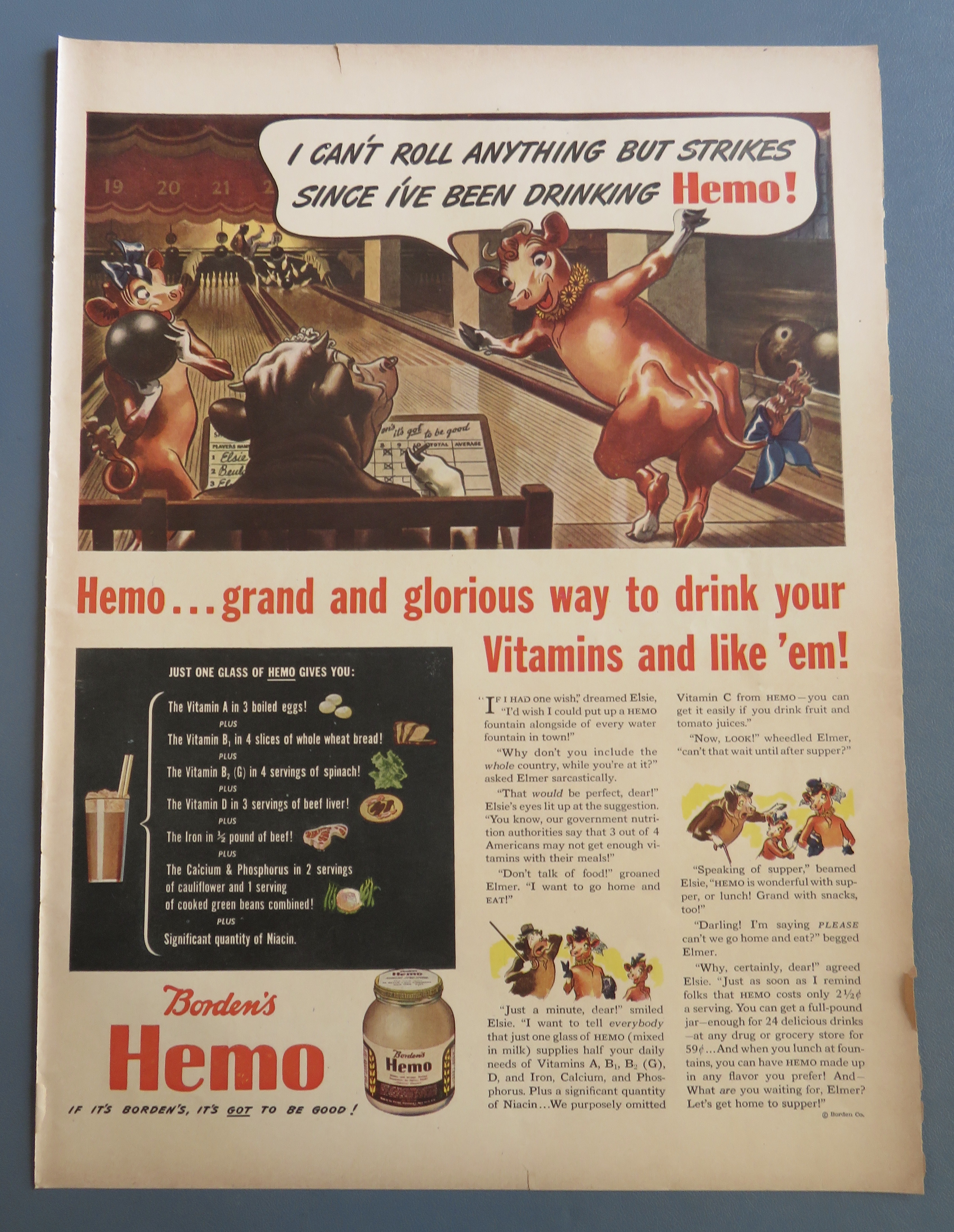 1943 Borden's Hemo with the Cow Family Bowling