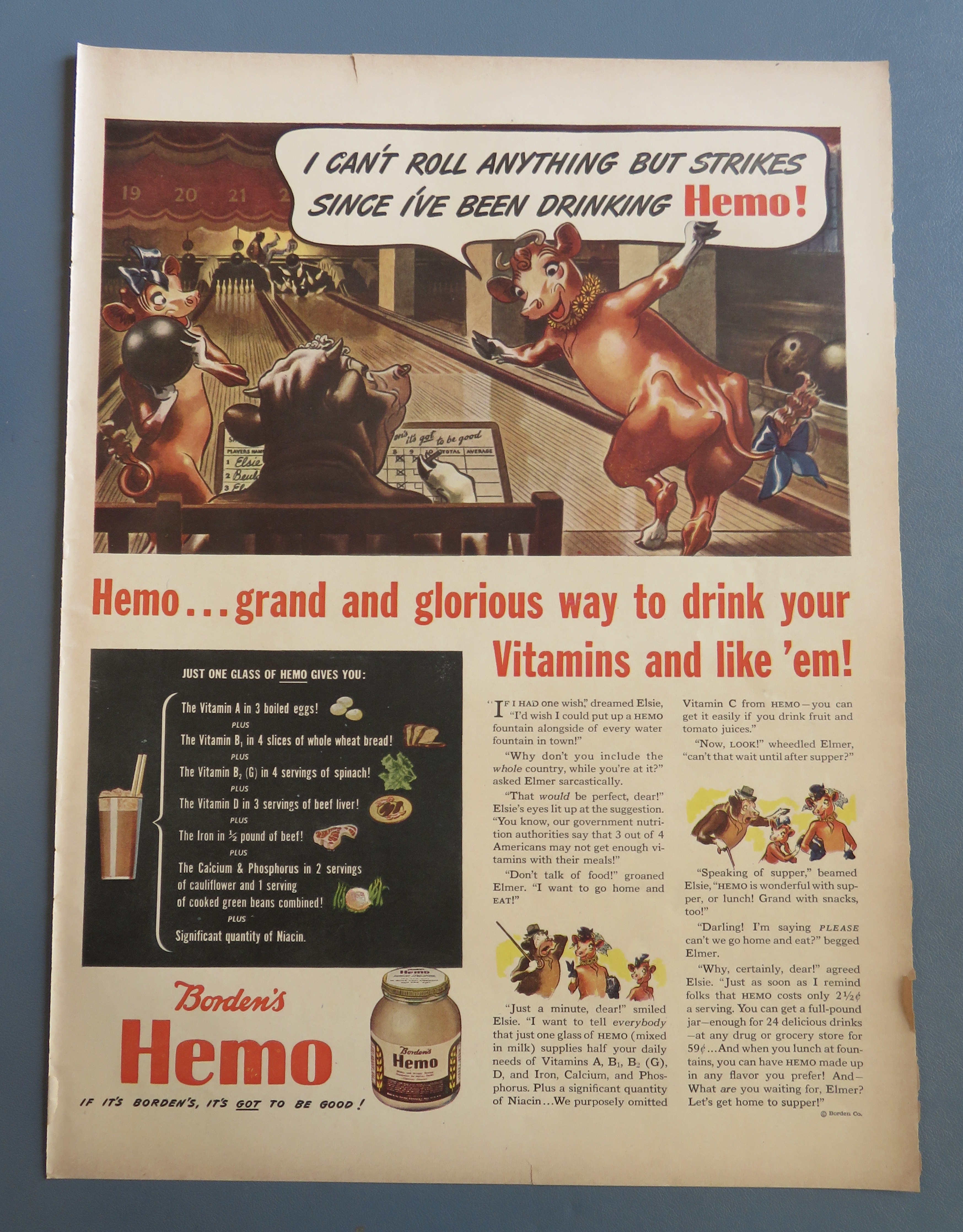 1943 Borden's Hemo with the Cow Family Bowling