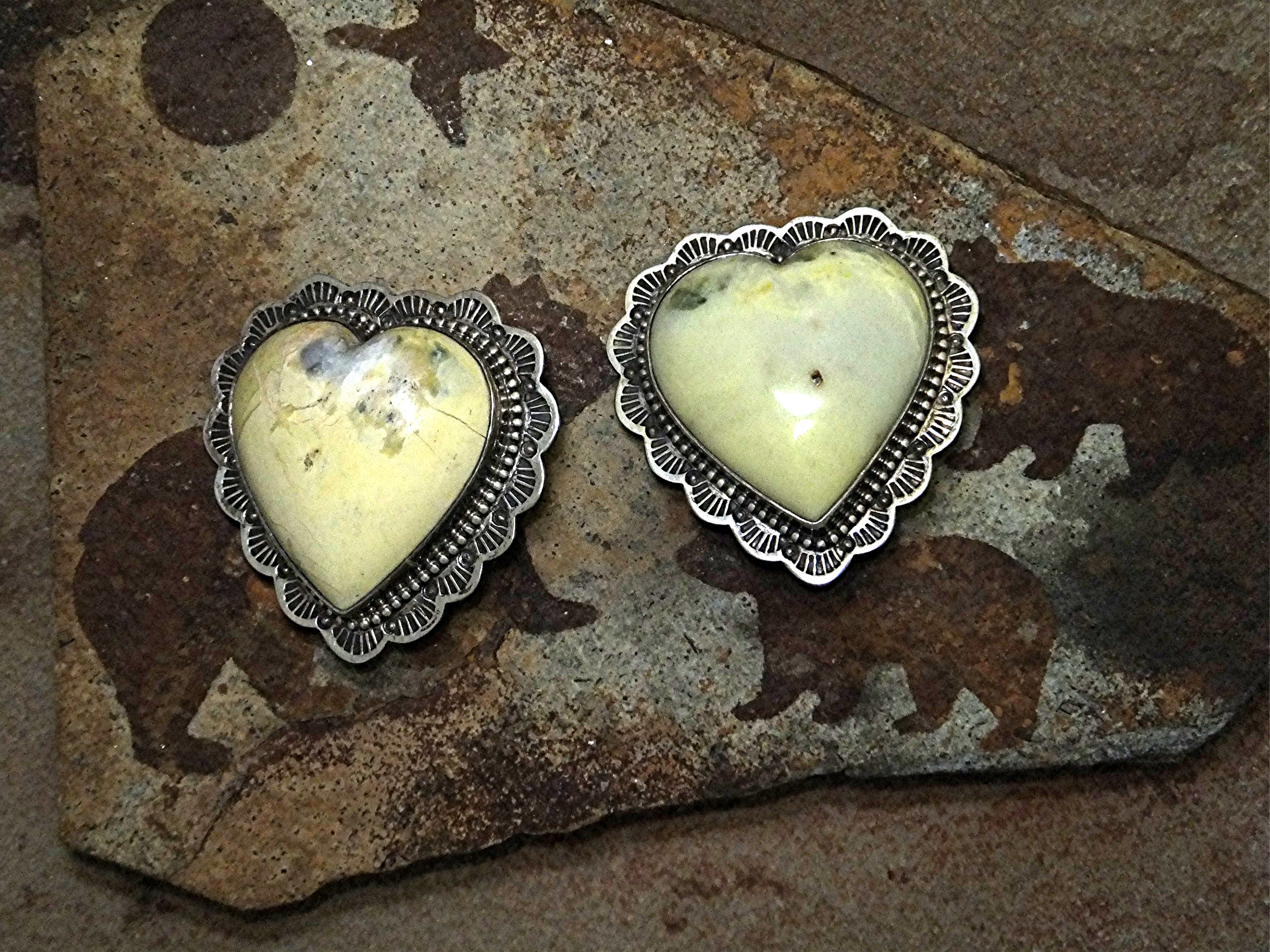 David Troutman Sterling Silver Variscite Hearts Earring