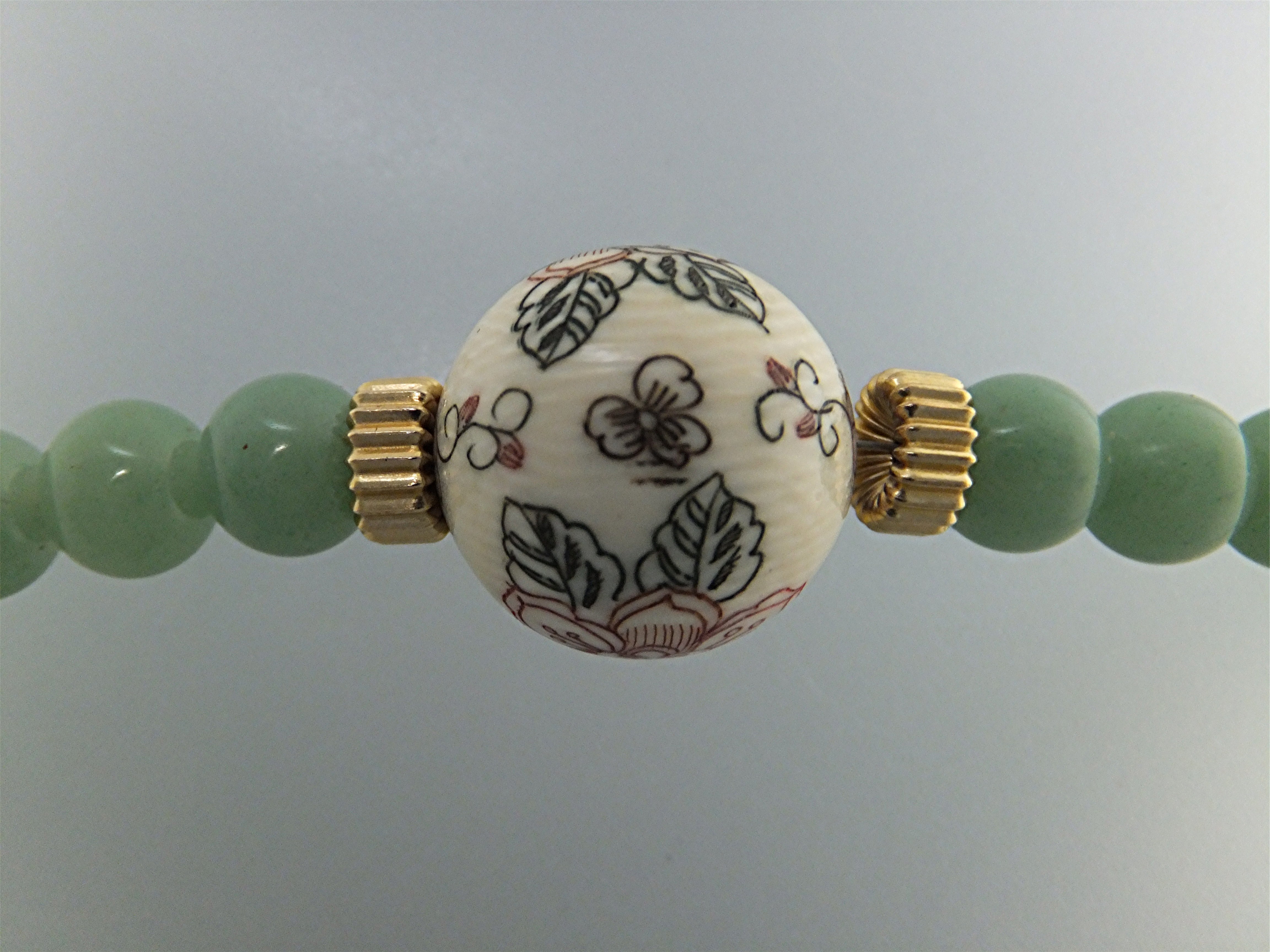 Necklace Pre Ban Ivory Lady w Beads Adventurine Beads