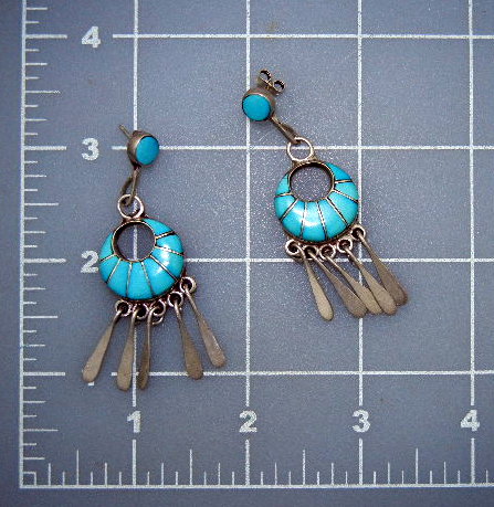 Native American Zuni Turquoise Inlay  Sterling Silver L