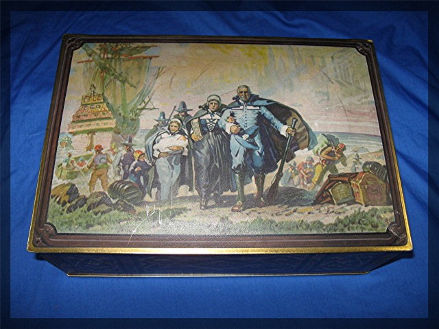 CANCO metal tin box with hinged lid, Mayflower