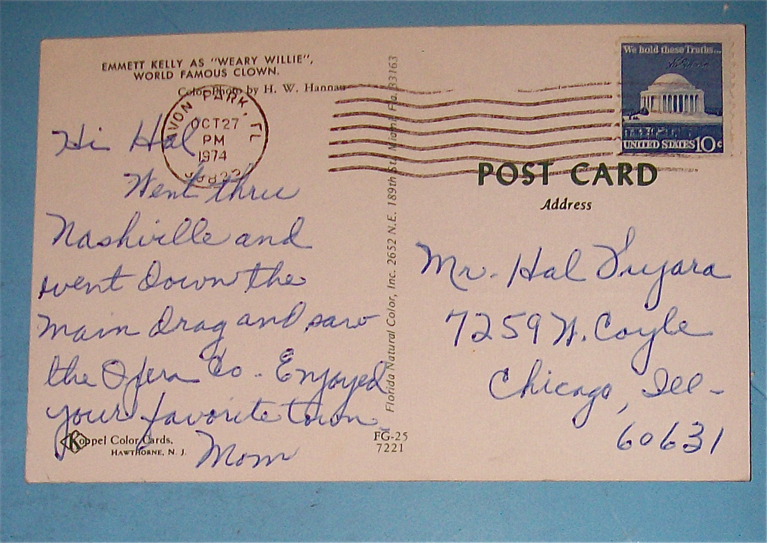 Emmett Kelly The Sad Faced Clown Postcard