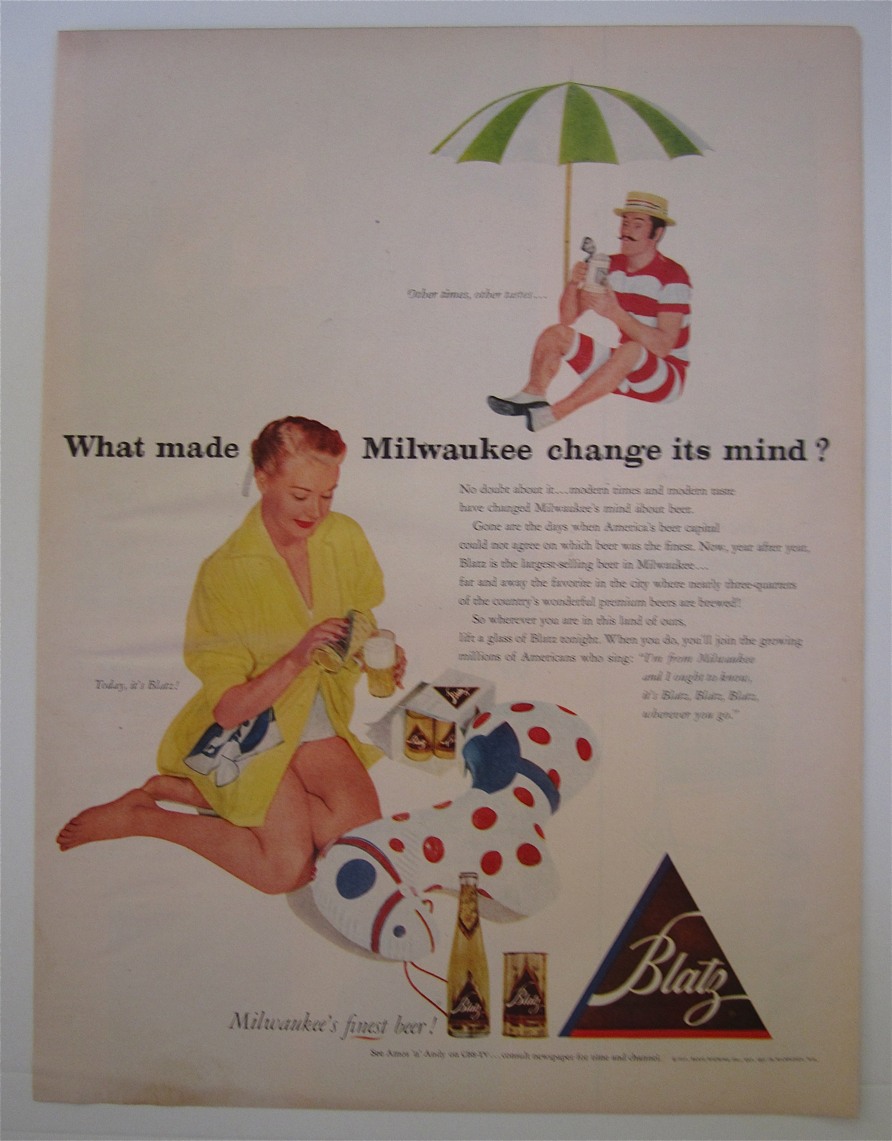 1952 Blatz Beer with Woman Pouring Beer in a Glass