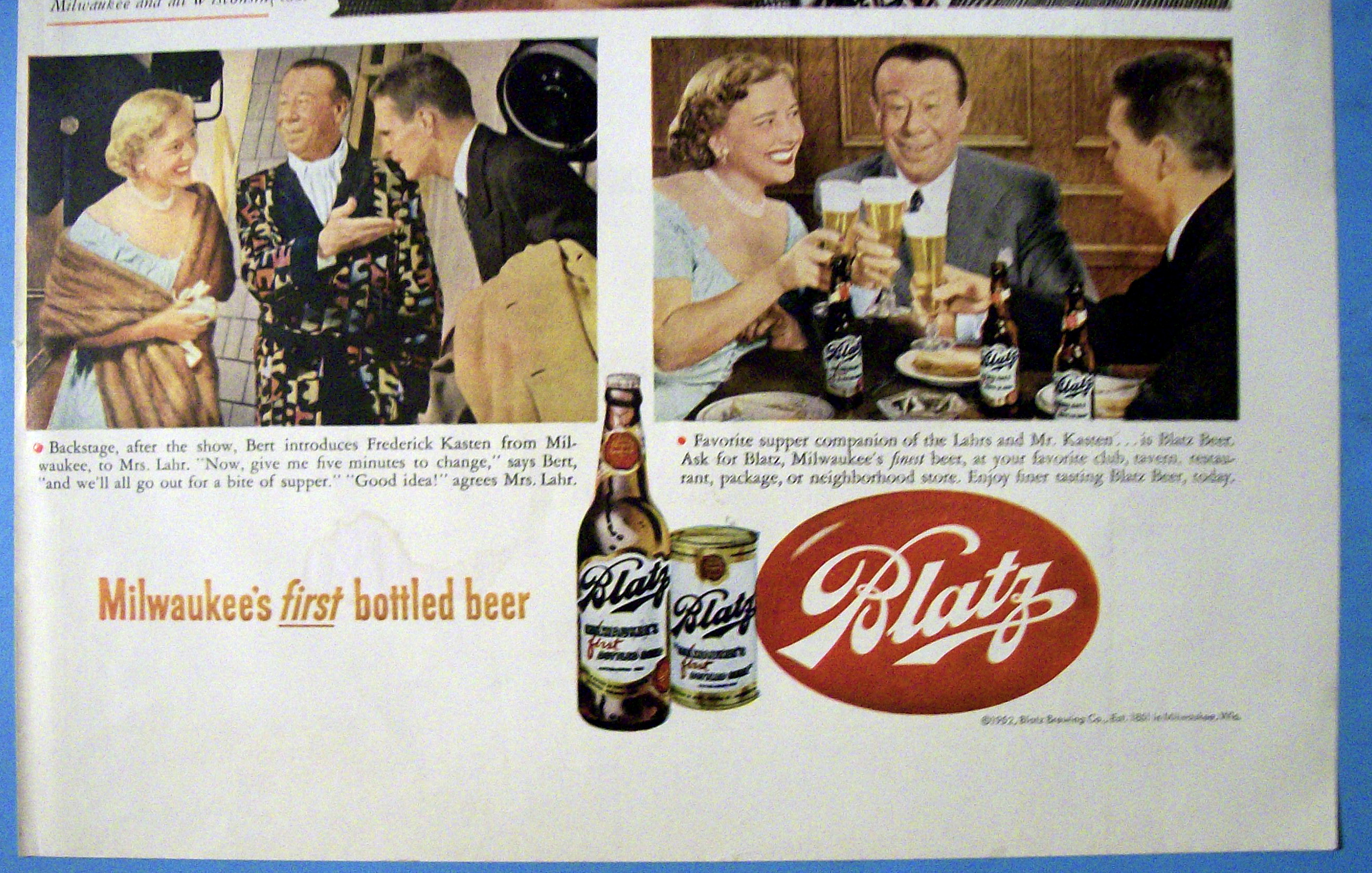 1952 Blatz Beer with Woman Pouring Beer in a Glass