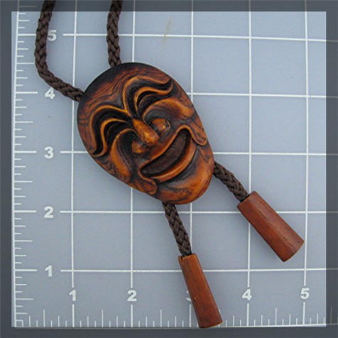 Bolo Tie Oriental Face Wood Cord Tie