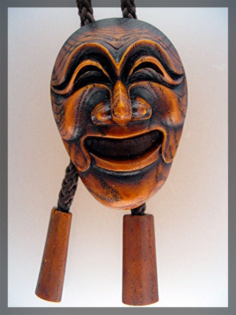 Bolo Tie Oriental Face Wood Cord Tie