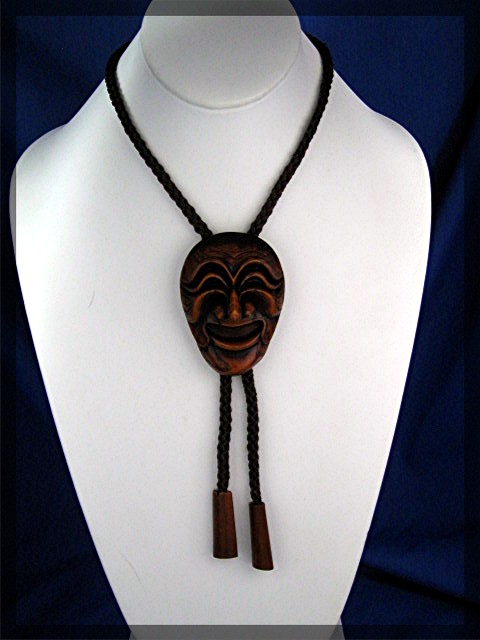 Bolo Tie Oriental Face Wood Cord Tie