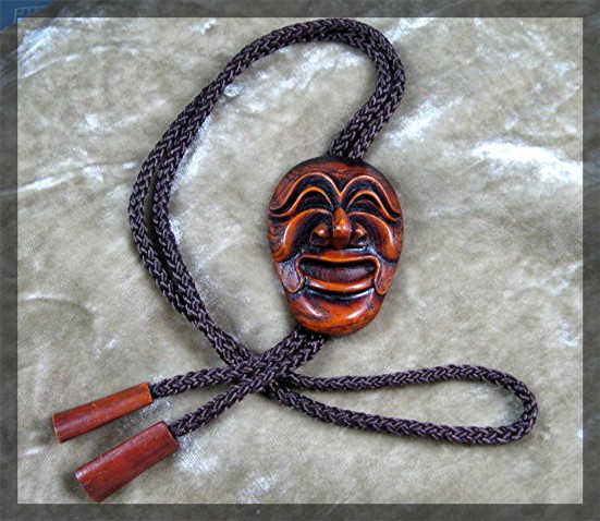 Bolo Tie Oriental Face Wood Cord Tie