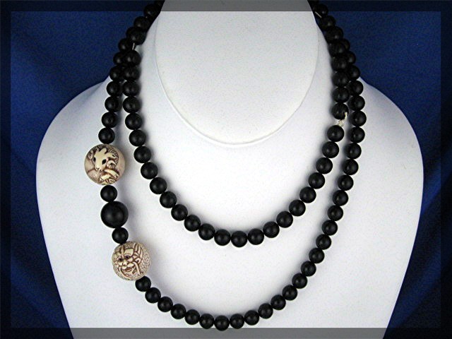 Bone IVORY 2 Signed Beads Black Onyx Necklace