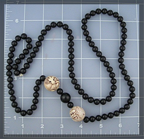 Bone IVORY 2 Signed Beads Black Onyx Necklace