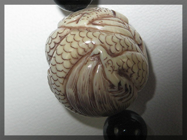 Bone IVORY 2 Signed Beads Black Onyx Necklace