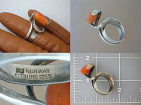 NORWAY Sterling Silver Signed M Carnelian Ring