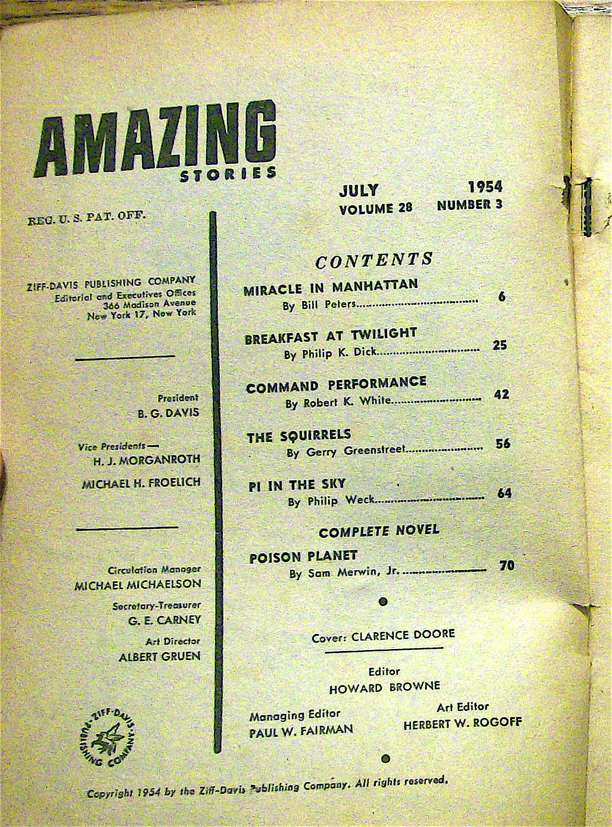 Amazing Stories Magazine July 1954 Manhattan Miracle