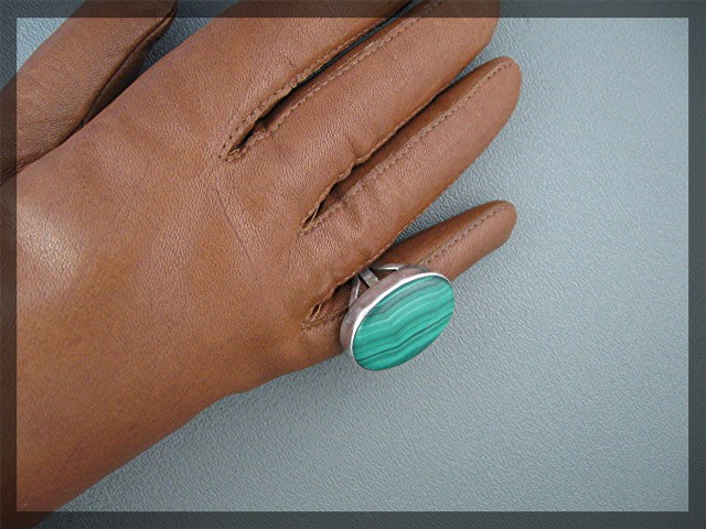 Sterling Silver malachite Ring hallmarked SJ a B